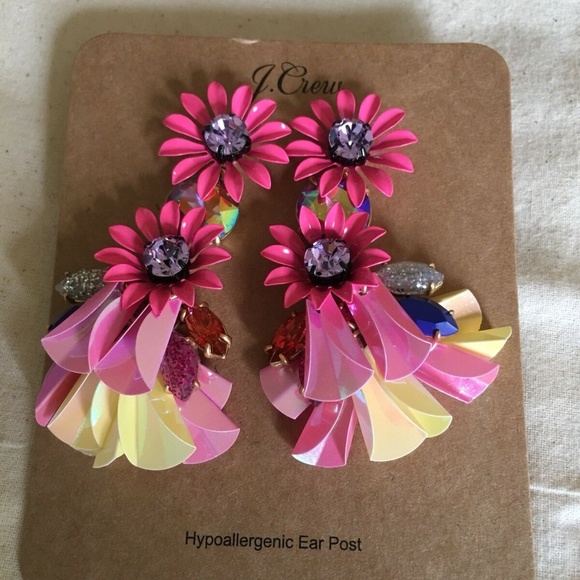 J. CREW Crystal flower Statement Earrings - Picture 3 of 4